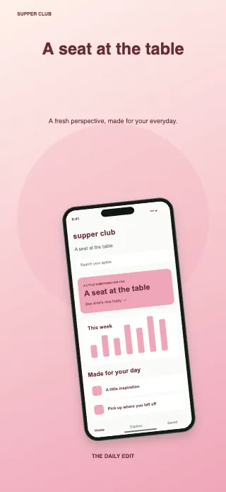 Supper Club screenshot design: Daily menu